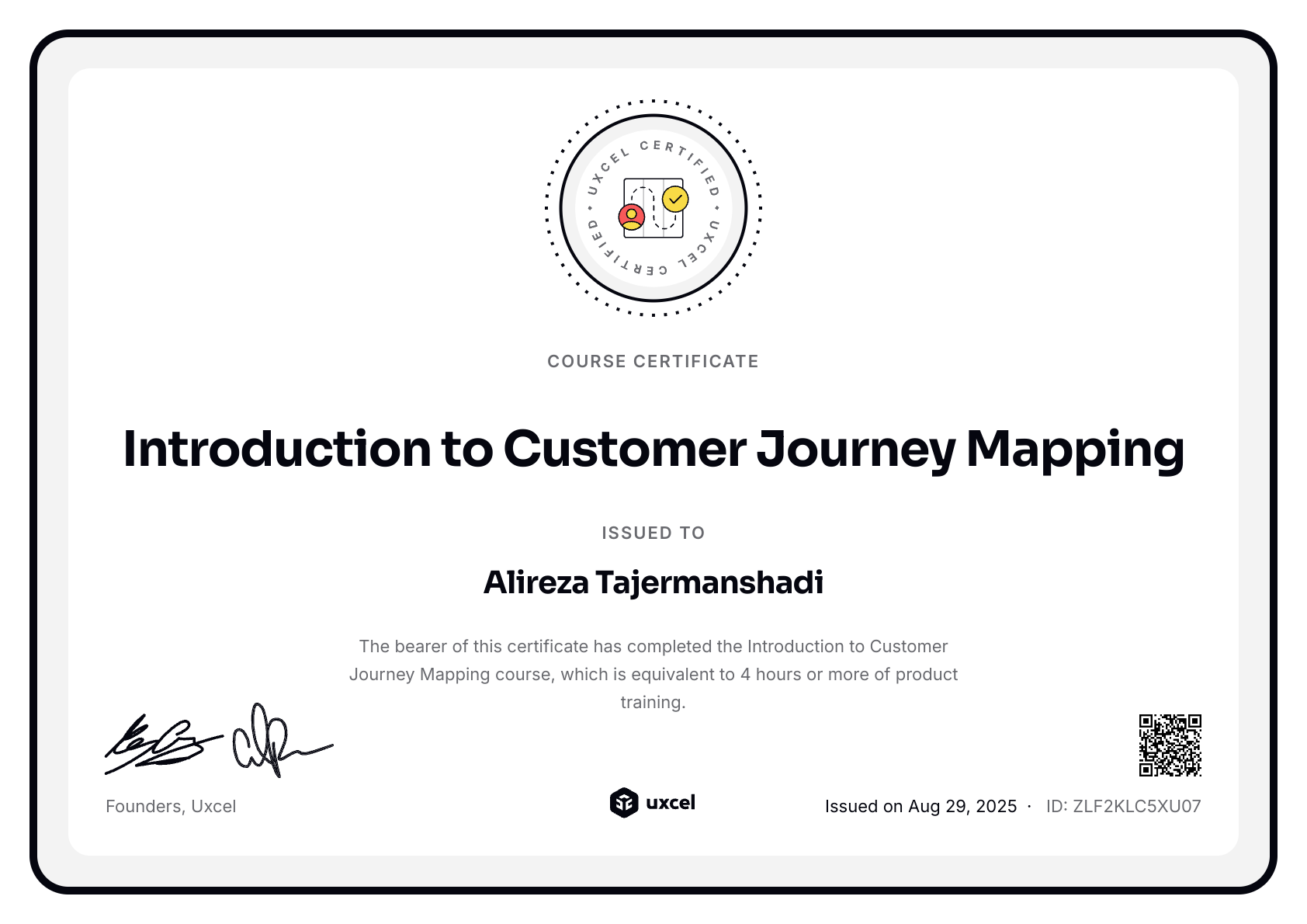 Ali Tajer's certificate